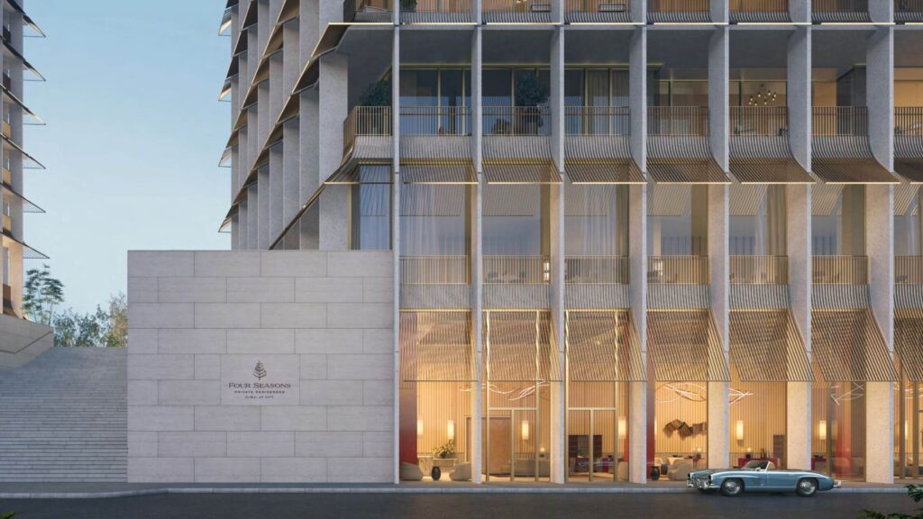 Four Season Private Residence DIFC Design and Architecture Architectural facade of the Four Seasons Private Residence DIFC, showcasing its modern and elegant design.