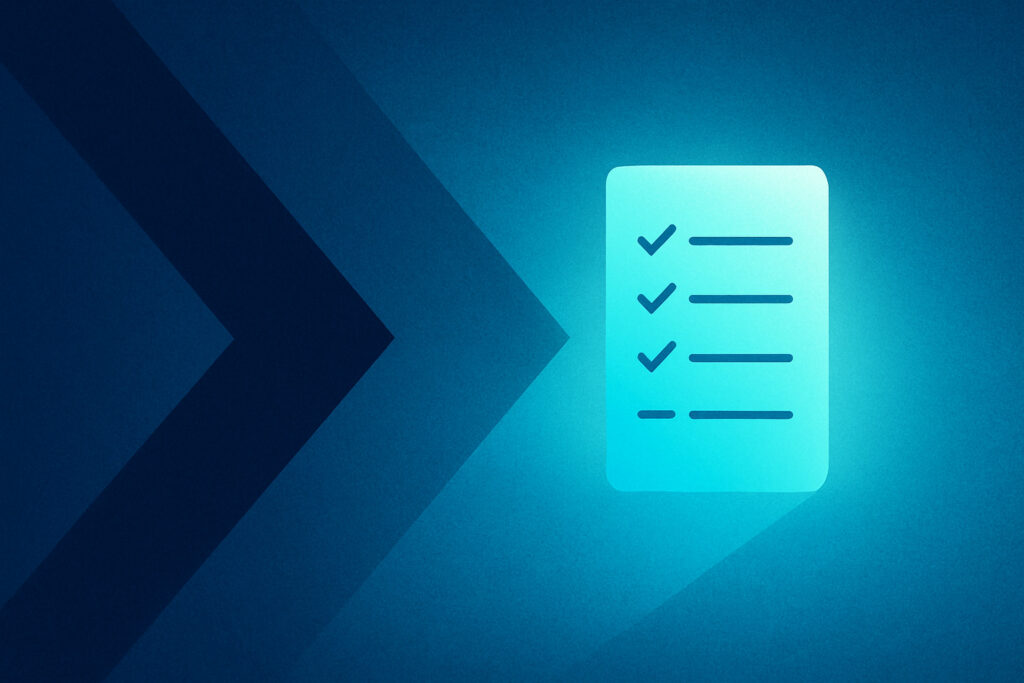 Best Time to Buy Property in Dubai - Conclusion and Next Steps Next steps checklist - best time to buy property in Dubai (abstract arrow and checklist in blue).