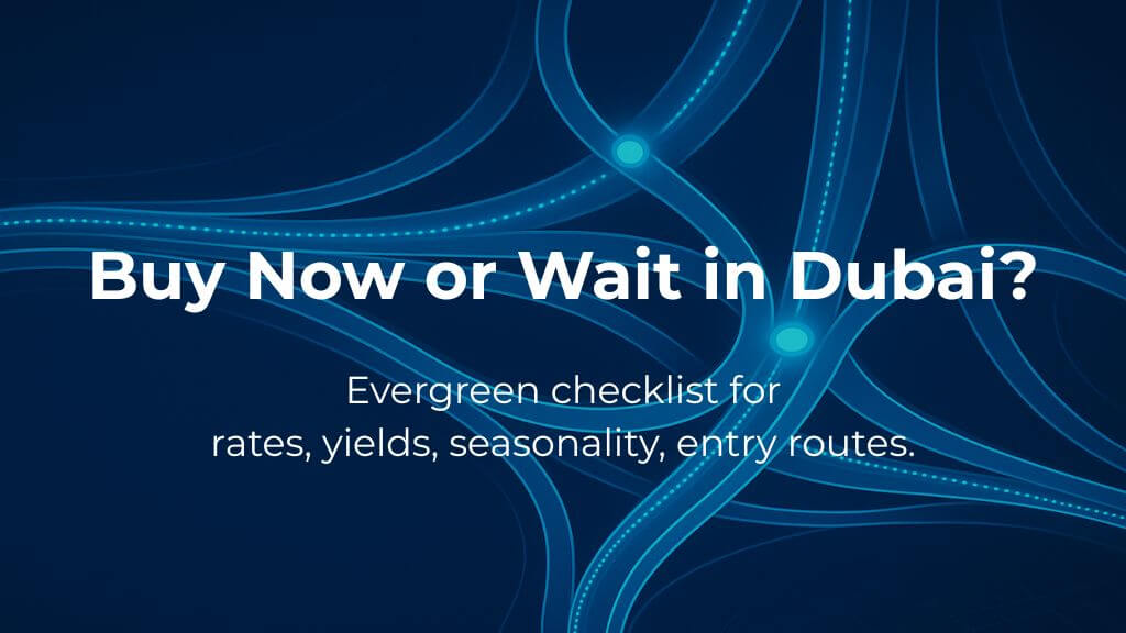 Best Time to Buy Property in Dubai - Hero Abstract blue light‑trail network in brand blue hues, evoking Dubai movement and timing.