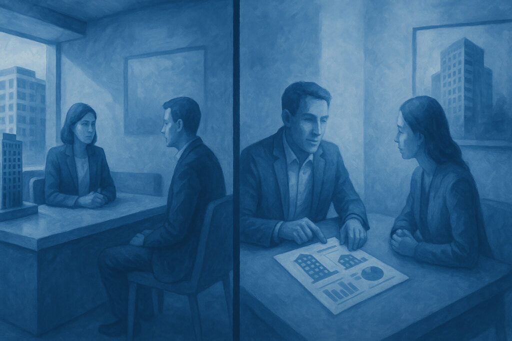 Emaar Off-plan Dubai Direct vs Broker Buying Emaar off‑plan direct vs with a RERA‑licensed broker, side‑by‑side visual