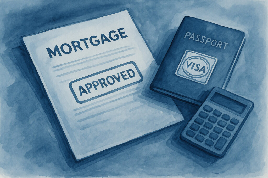 Emaar Off-plan Dubai Financing and Golden Visa Financing and Golden Visa options for Emaar off‑plan projects in Dubai, mortgage pack and visa icon