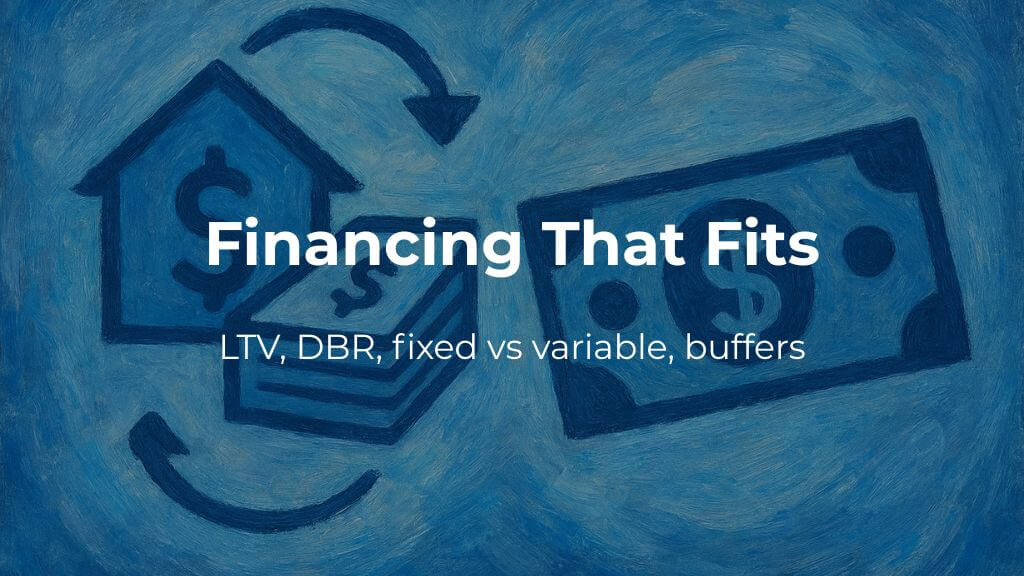 Financing That Fits - Mortgage or Cash Blue abstract illustration showing a house and a banknote with dollar symbols, used as a visual metaphor for mortgage-versus-cash financing in Dubai real-estate decisions.